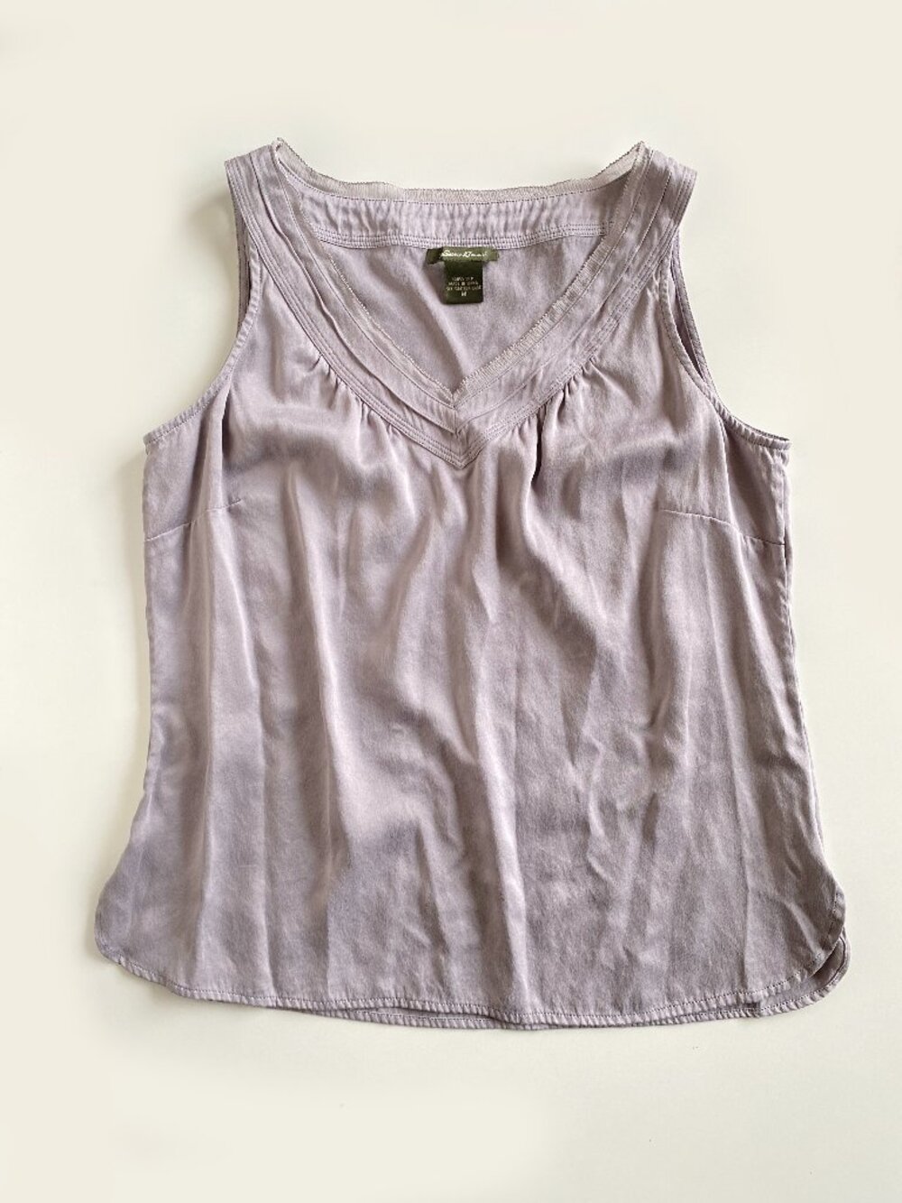 Vtg Eddie Bauer 100% Silk Tank Top Size M Grey Lace Detail Classic Quiet Luxury